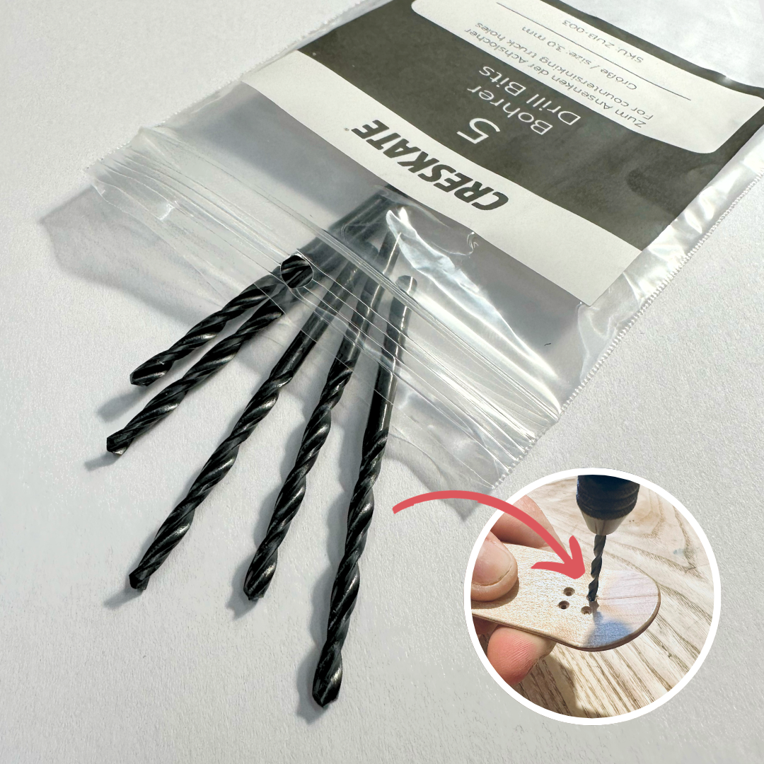 CRESKATE 3.0 mm drill bits countersinking a fingerboard deck
